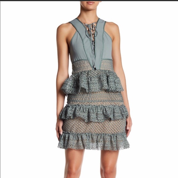 Corset Dress Sage Ruffle Crochet Lace Medium Semi Formal Cocktail Party Layered - Picture 12 of 12